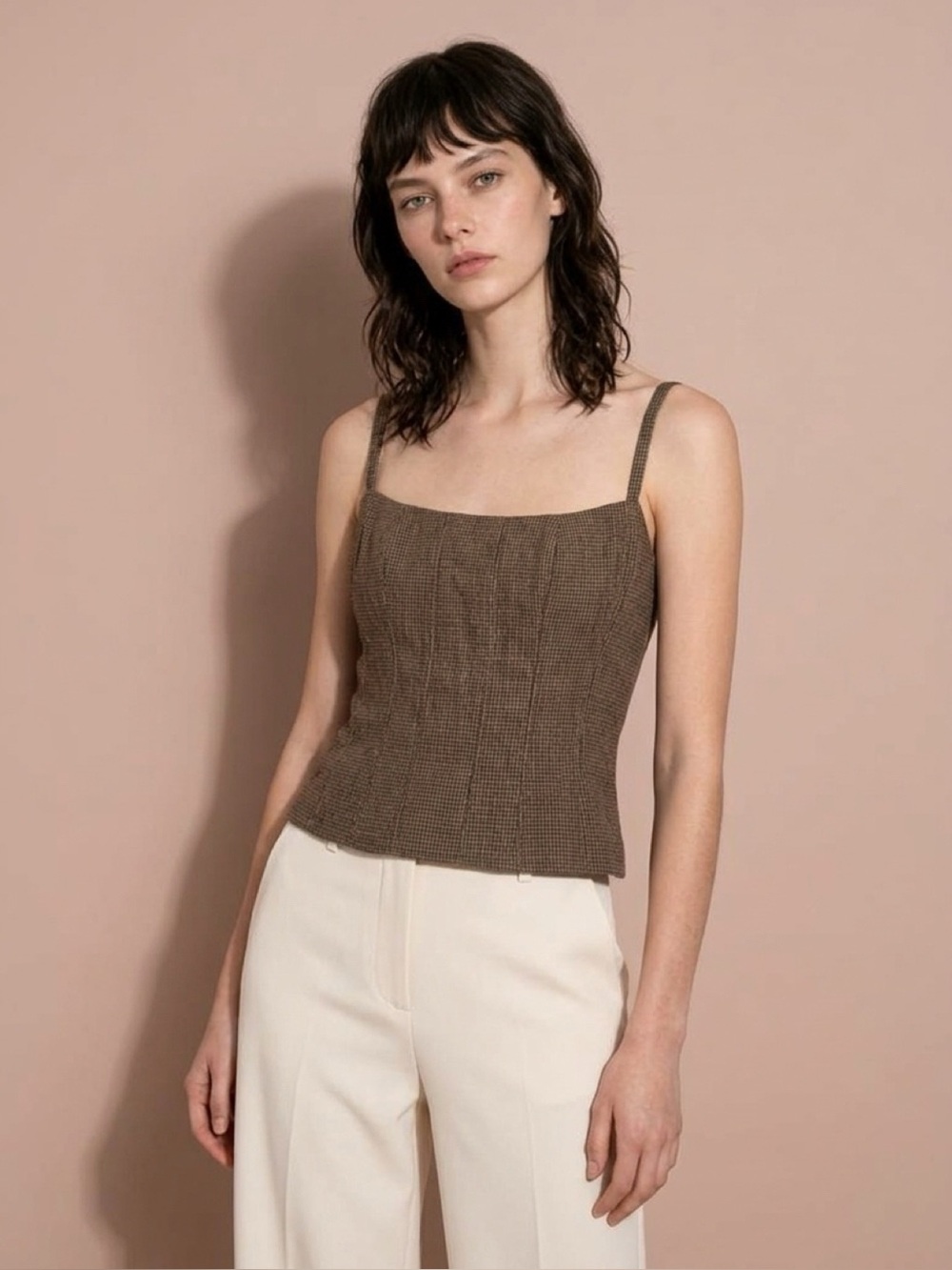 Reformation Brown Plaid Square-Neck Cami